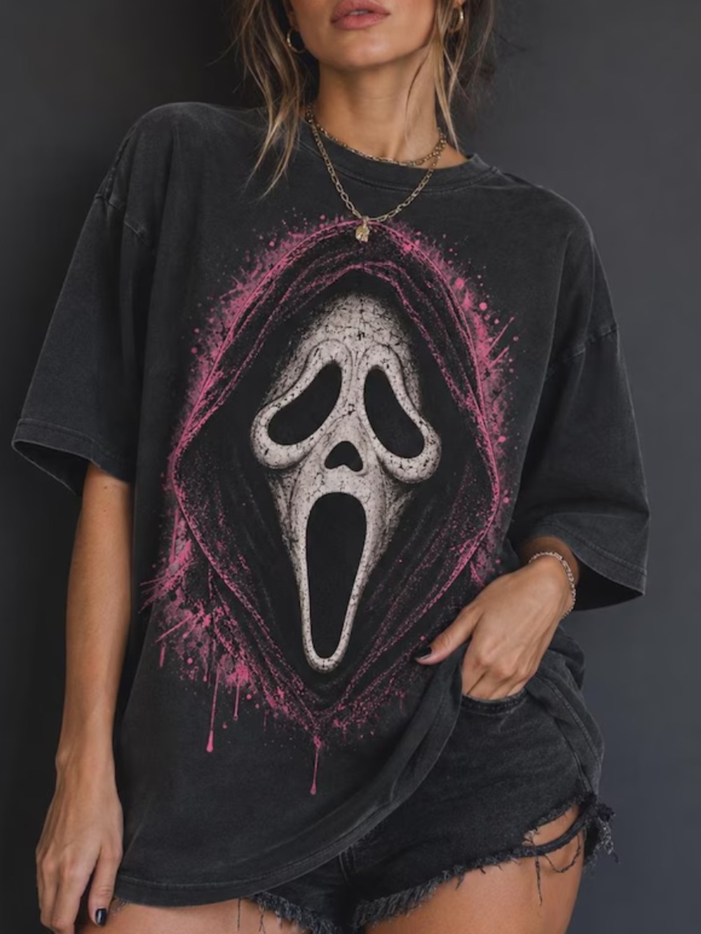 Gildan Black Scream Skeleton Graphic T-Shirt, Retro Style For Unisex